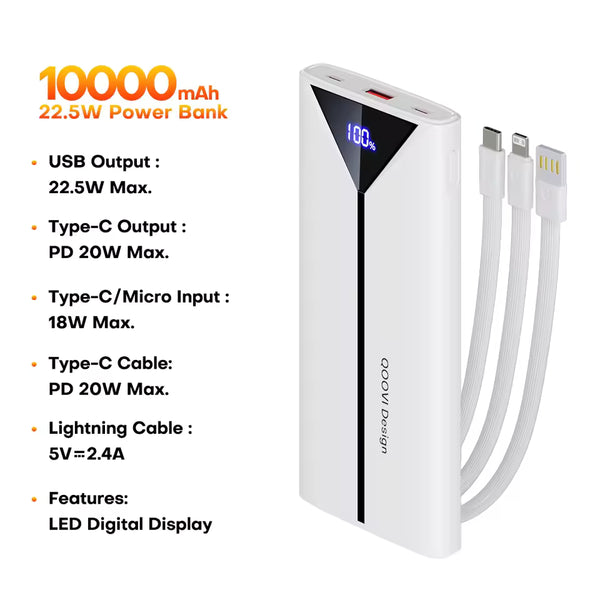 Built-In Cable 22.5W Fast Charging 10000mAh Power Bank