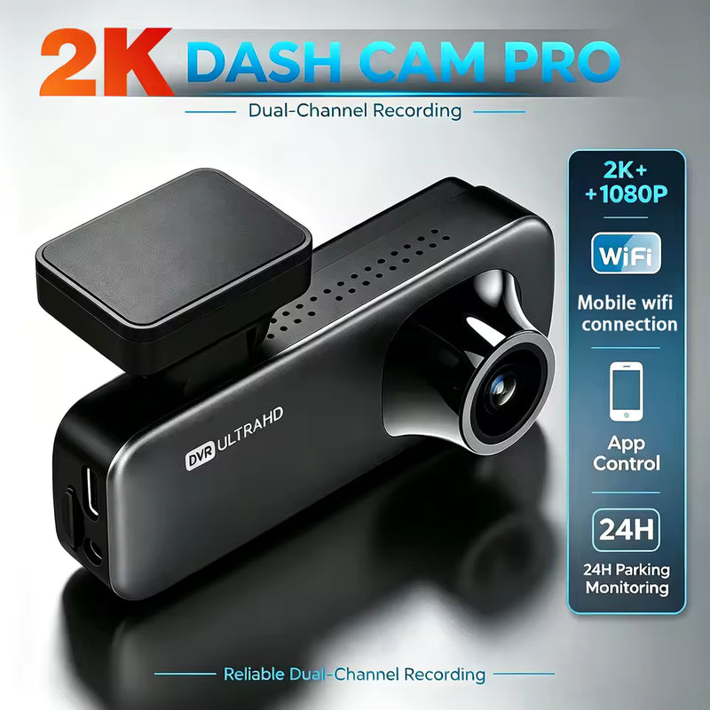 2K Dual-Lens Car Dash Cam with Front and Rear Recording